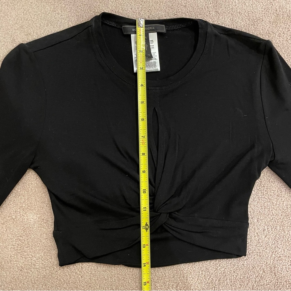 BCBG Long Sleeve Twist Front Crop Top, Black, Size XS, EUC - Picture 7 of 8